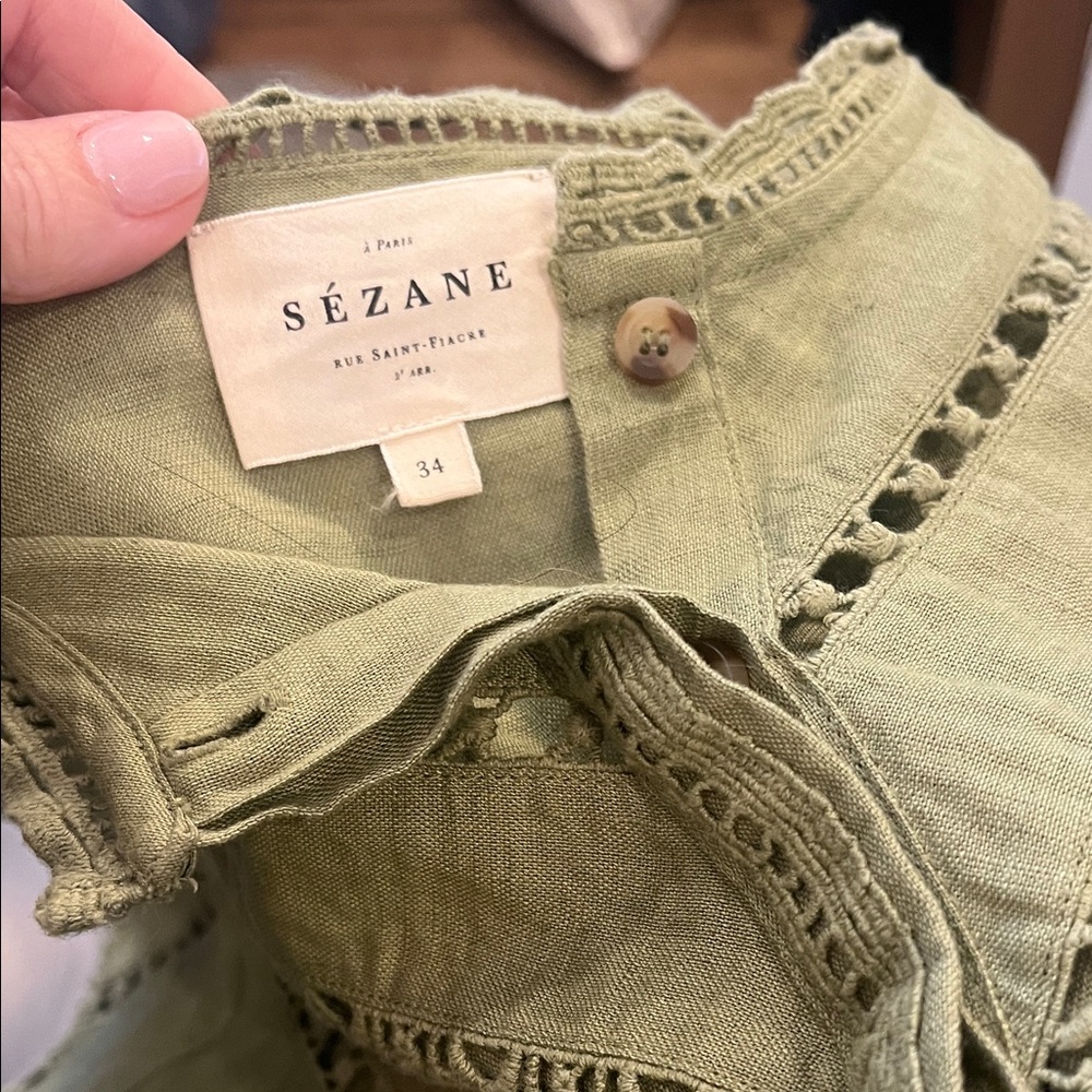Women's Sézane linen blouse - Olive Green